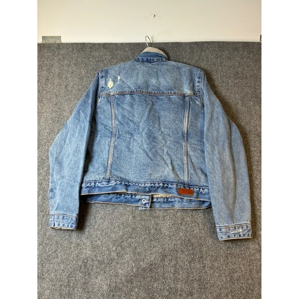 Abercrombie & Fitch‎ Denim Trucker Jacket Sherpa Lined Distressed Boho Casual XL